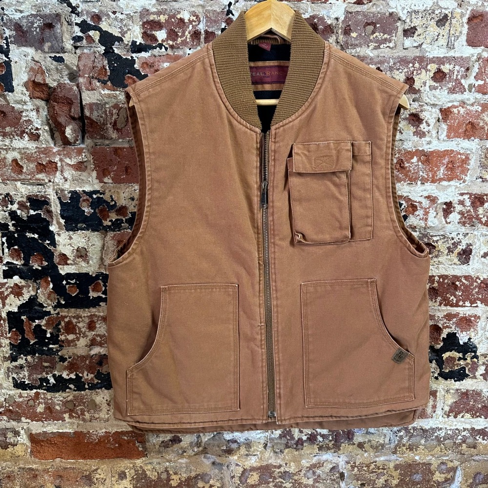 Real Ranch Canvas Work Brown Full Zip Vest Men's Medium
